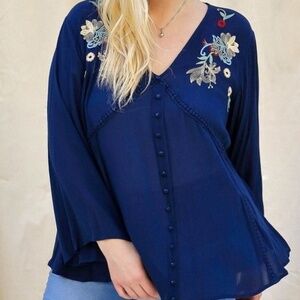 PLUS Blue Embroidered Top - NEW WITH TAGS